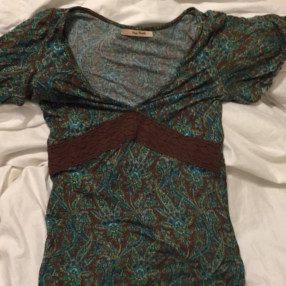 Free People Short Sleeve Shirt w/ Crochet Accent
